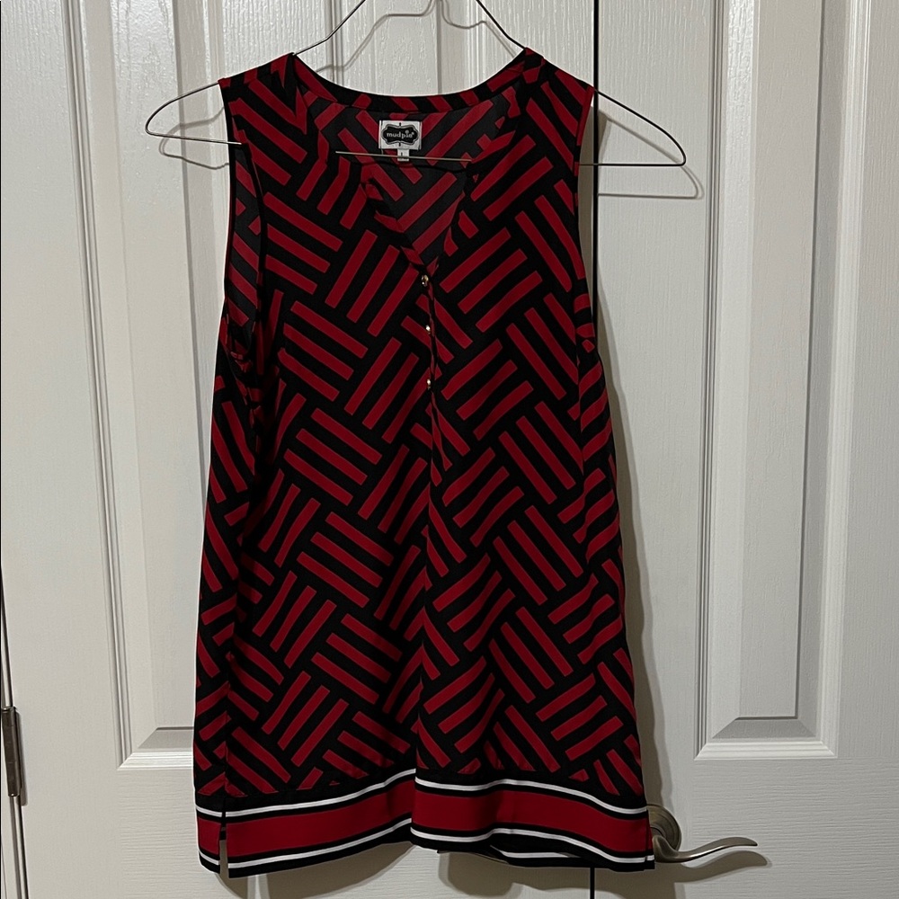 Mud Pie Red and Black Geometric Tunic Sleeveless Top